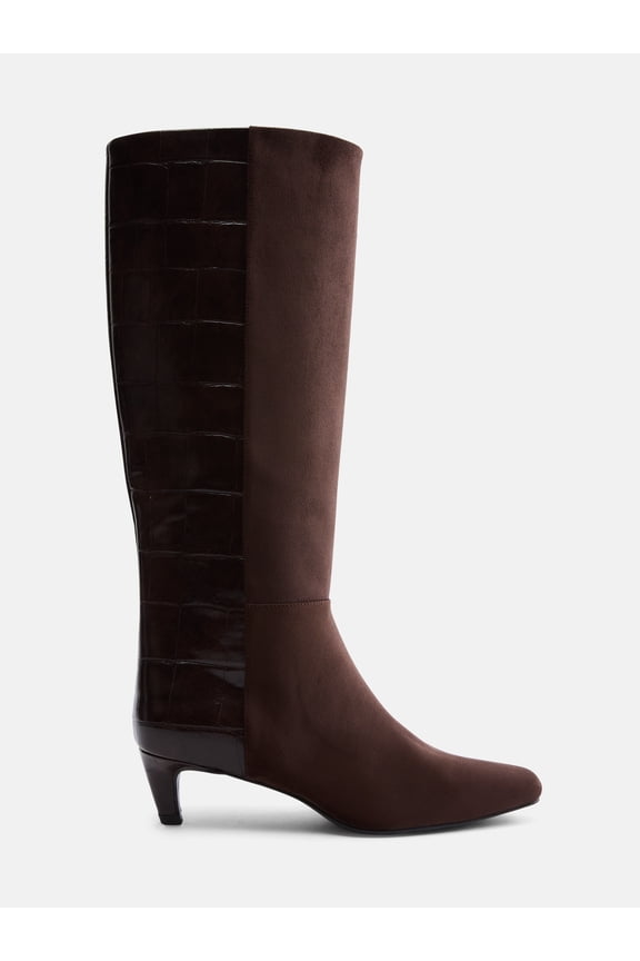 Women’s Two Tone Kitten Heel Knee High Boots, Wide Width Available
