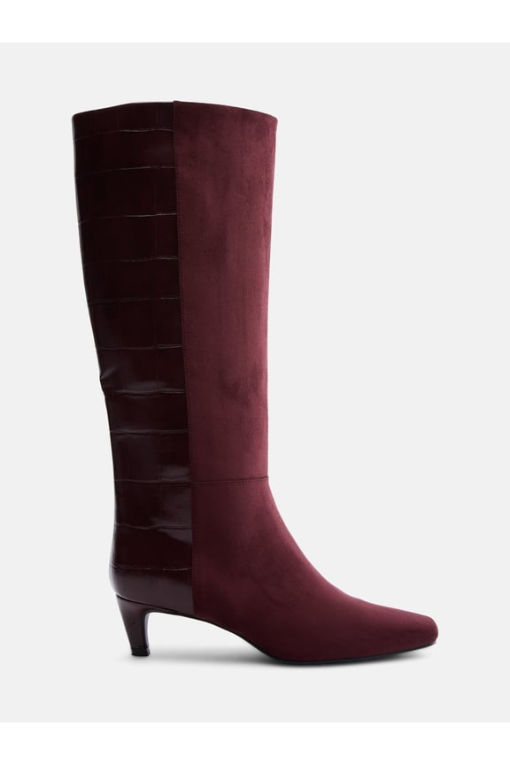 Women’s Two Tone Kitten Heel Knee High Boots, Wide Width Available