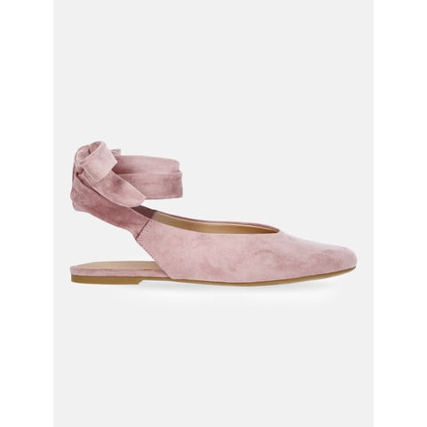 Women's Faux Suede Ankle Wrap Ballet Flats