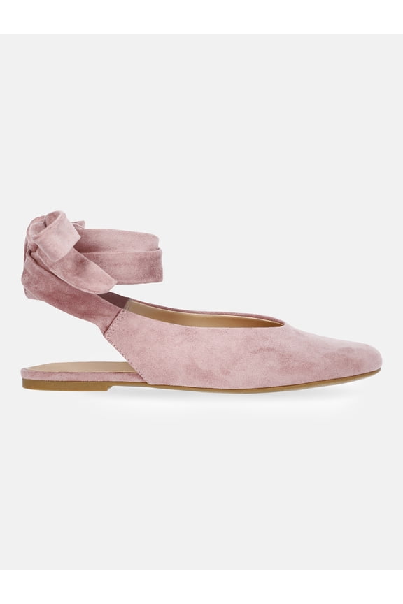 Women's Faux Suede Ankle Wrap Ballet Flats