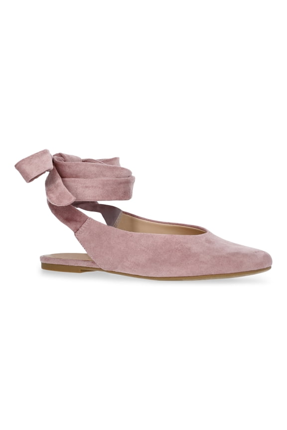 Women's Faux Suede Ankle Wrap Ballet Flats