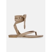 Women's Faux Suede Ankle Wrap Flat Sandals