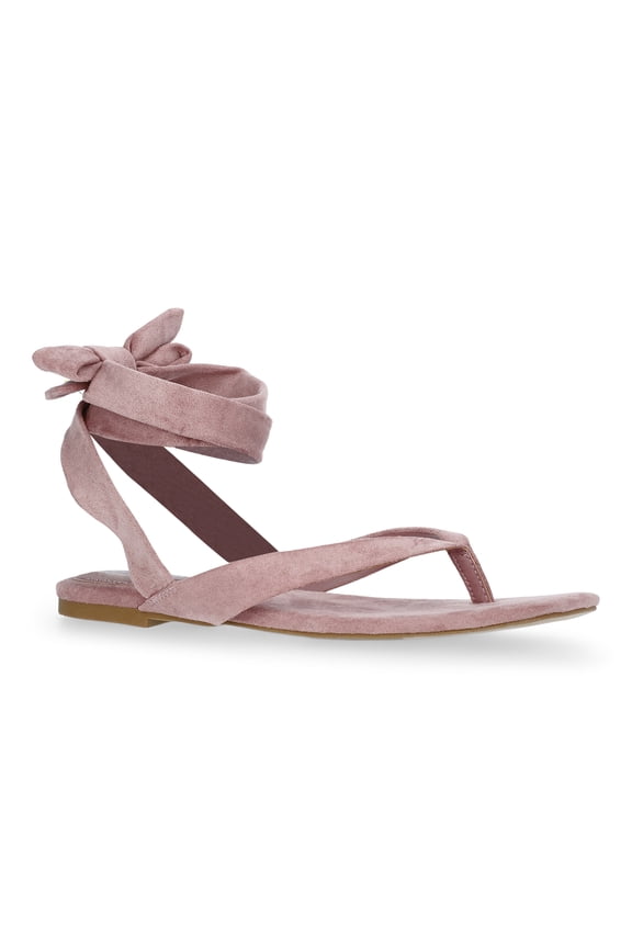 Women's Faux Suede Ankle Wrap Flat Sandals