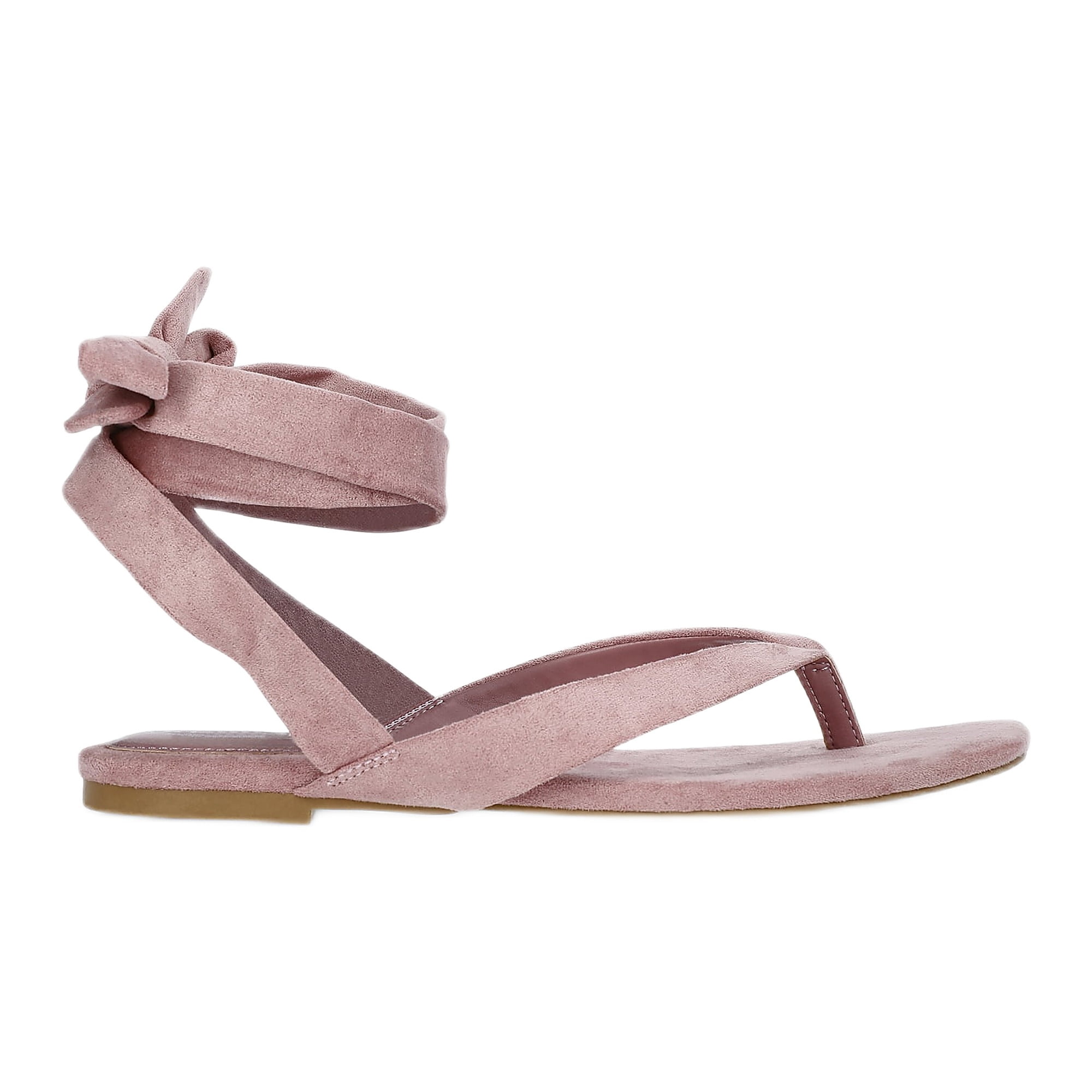 Scoop Women's Faux Suede Ankle Wrap Flat Sandals