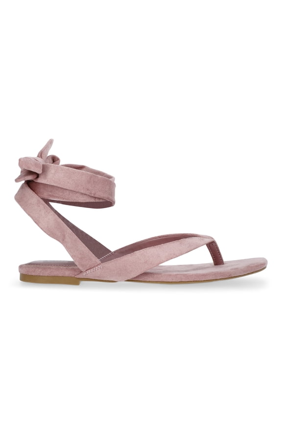 Women's Faux Suede Ankle Wrap Flat Sandals