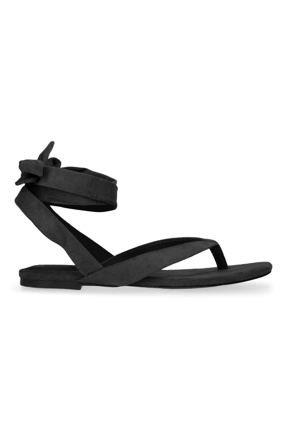 Women's Faux Suede Ankle Wrap Flat Sandals