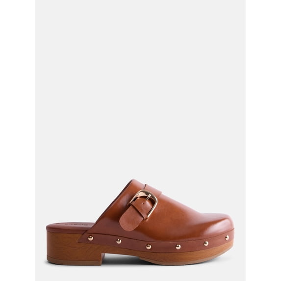 Scenario Women's Studded Faux Leather Platform Clogs