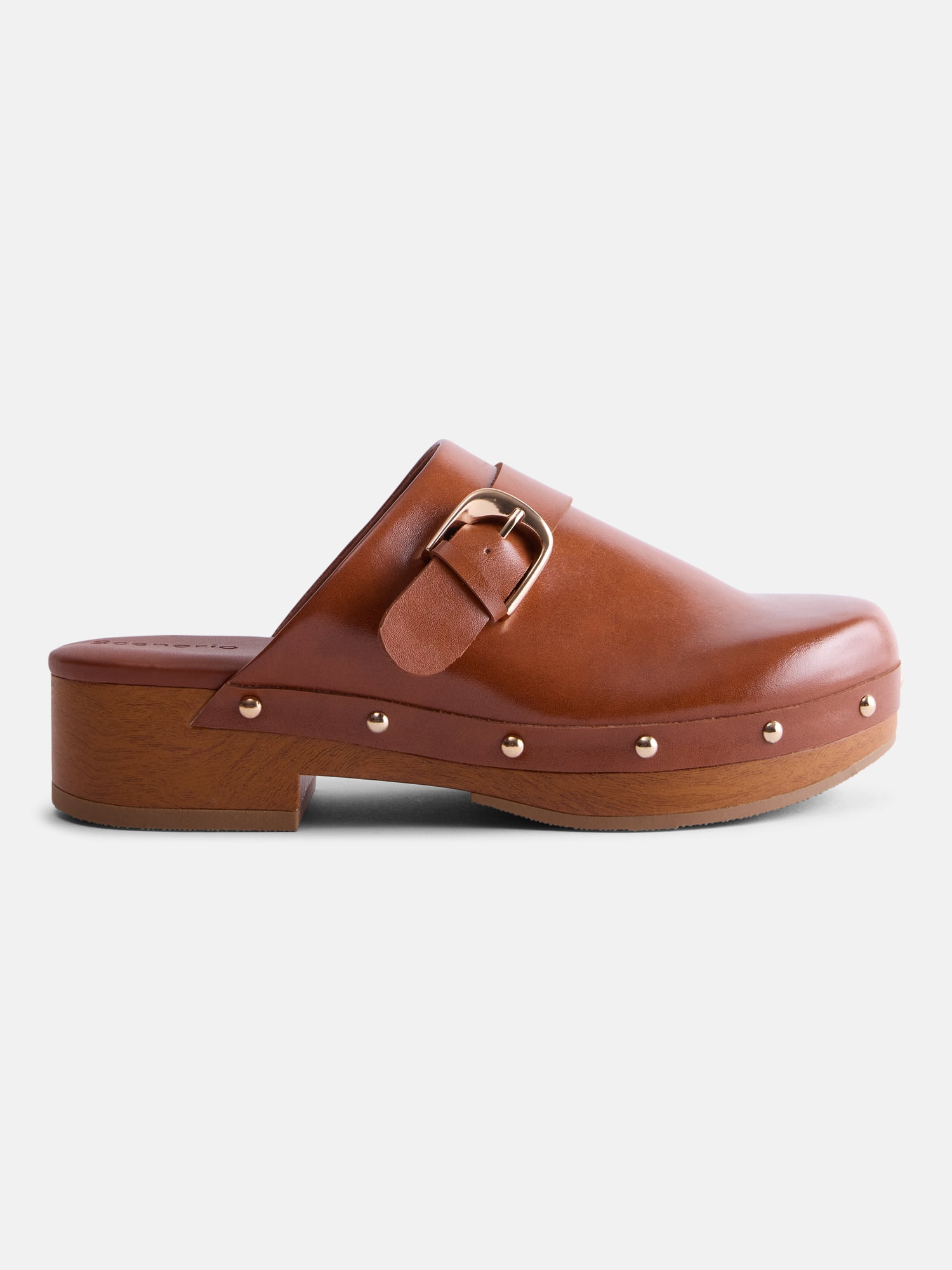 Scenario Women's Studded Faux Leather Platform Clogs
