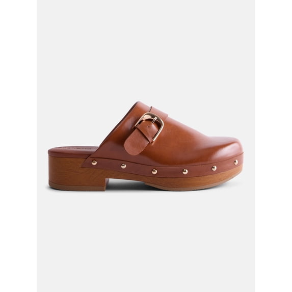 Scenario Women's Studded Faux Leather Platform Clogs