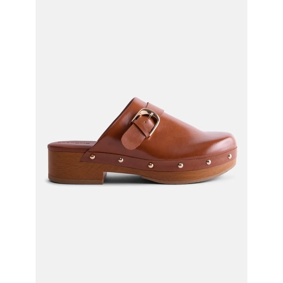 Scenario Women's Studded Faux Leather Platform Clogs