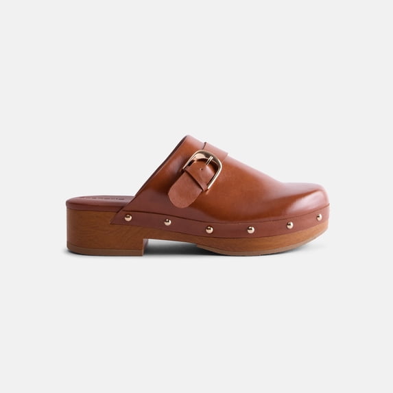 Scenario Women's Studded Faux Leather Platform Clogs