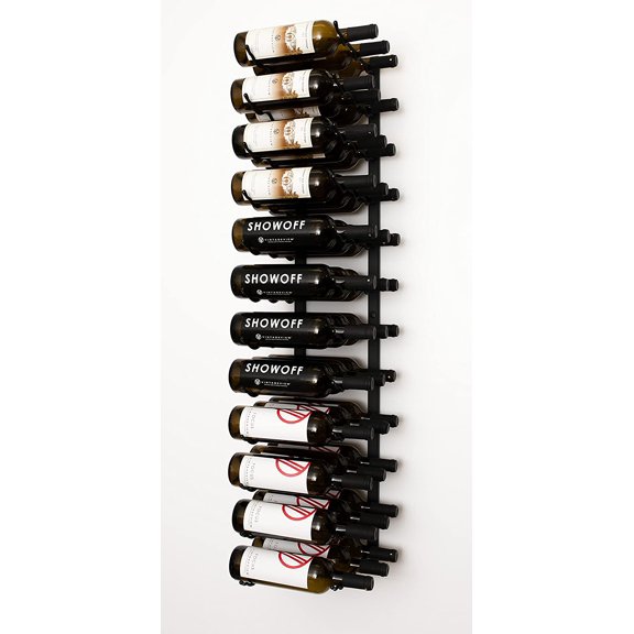 W Series Pro Wine Rack 4 - Metal Wall Mounted Wine Rack - Modern, Label Forward Wine Storage - Space Saving Wine Rack with 36 Bottle Storage Capacity (Matte Black)