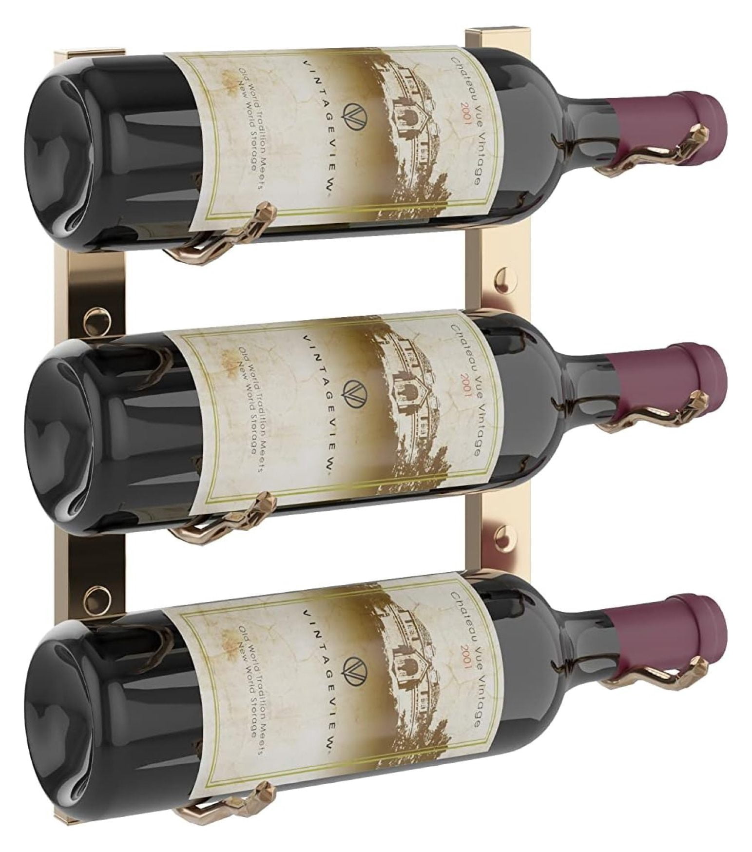 W Series Wine Rack 3 Bottle Wall Mounted Metal Wine Storage - Golden ...