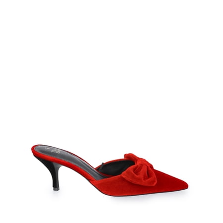 Time and Tru Women's Velvet Bow Kitten Heel Mules