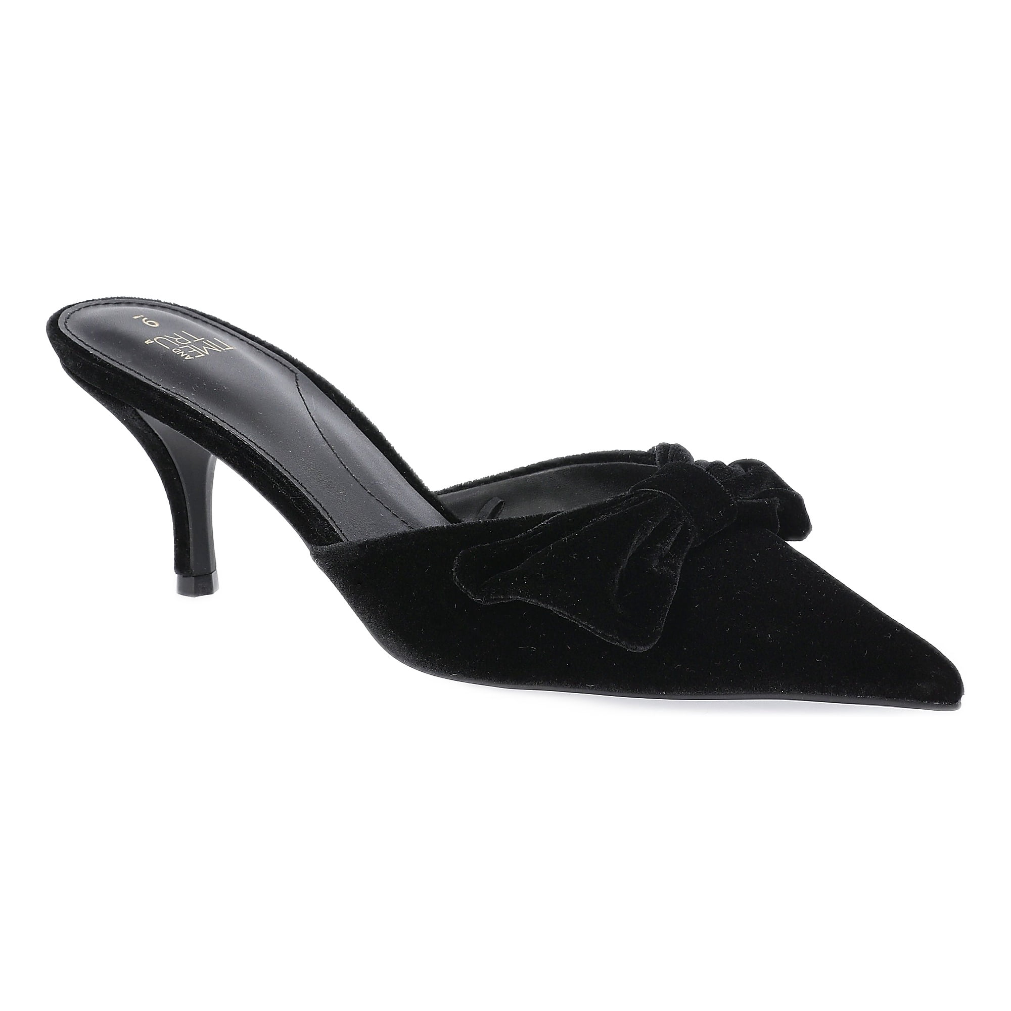Time and Tru Women's Velvet Bow Kitten Heel Mules