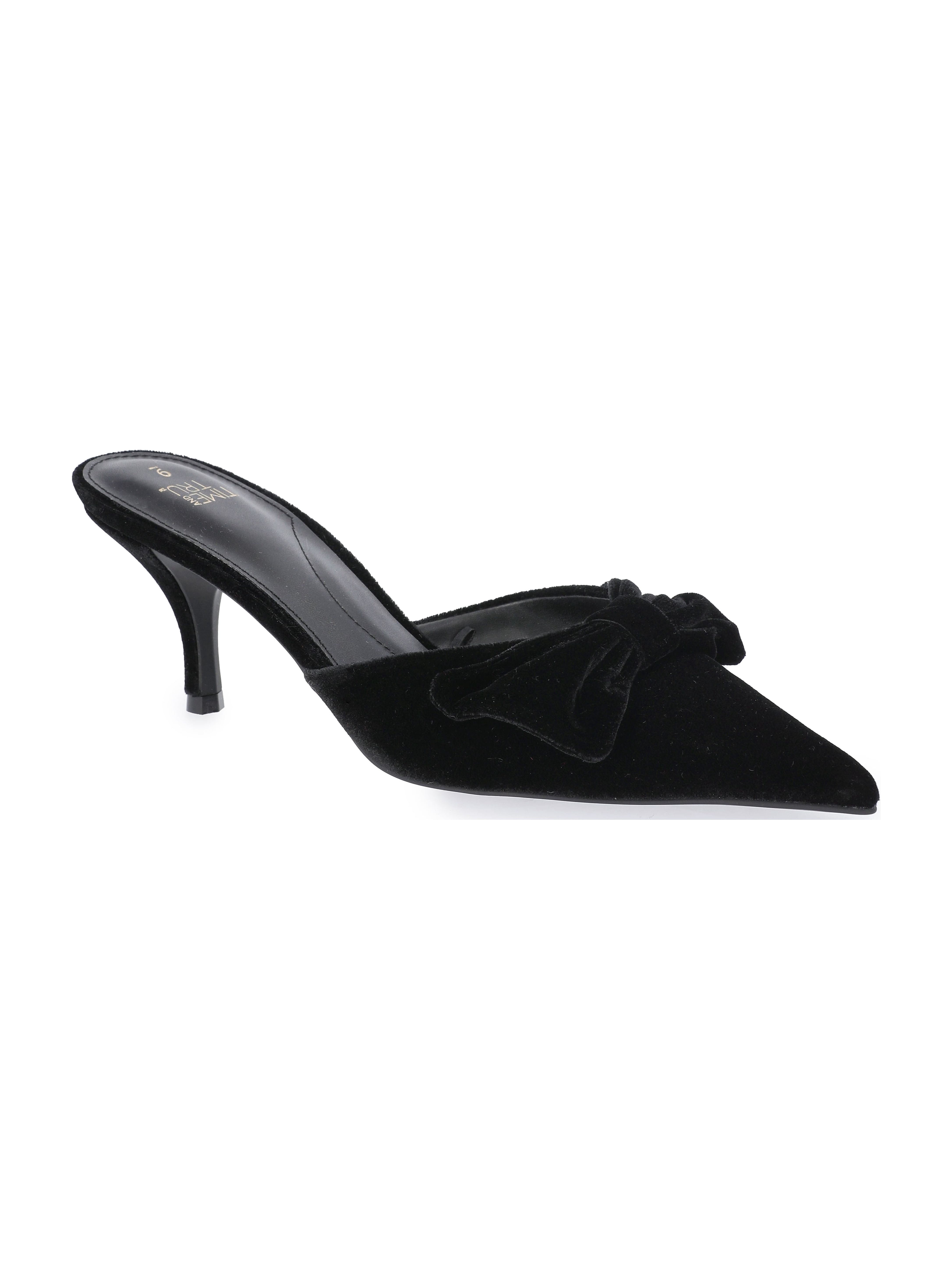 Time and Tru Women's Velvet Bow Kitten Heel Mules