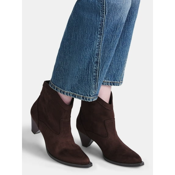 Time and True Women's Faux Suede Cone Heel Booties