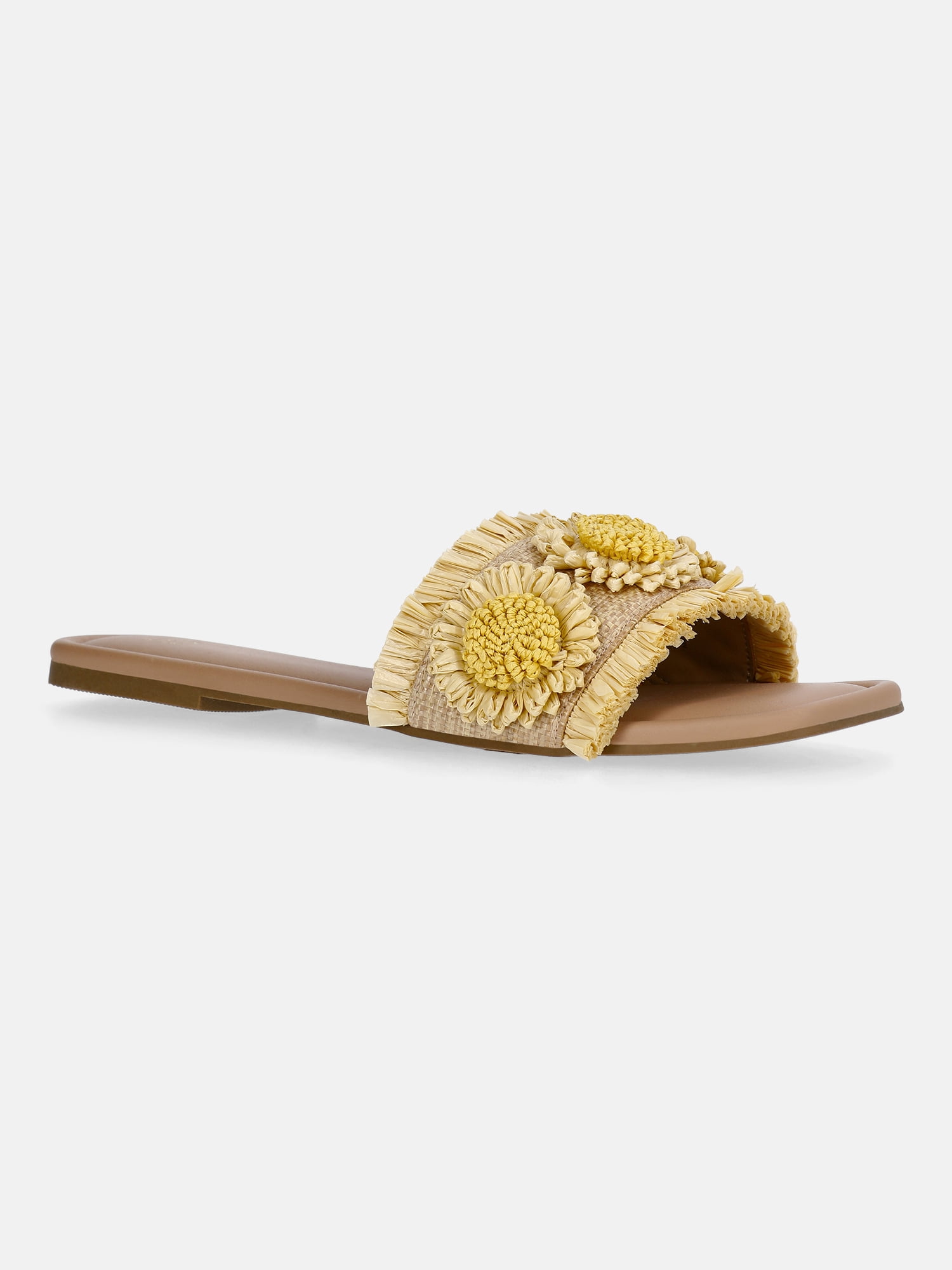 Time and Tru Women's Faux Raffia Daisy Slide Sandals