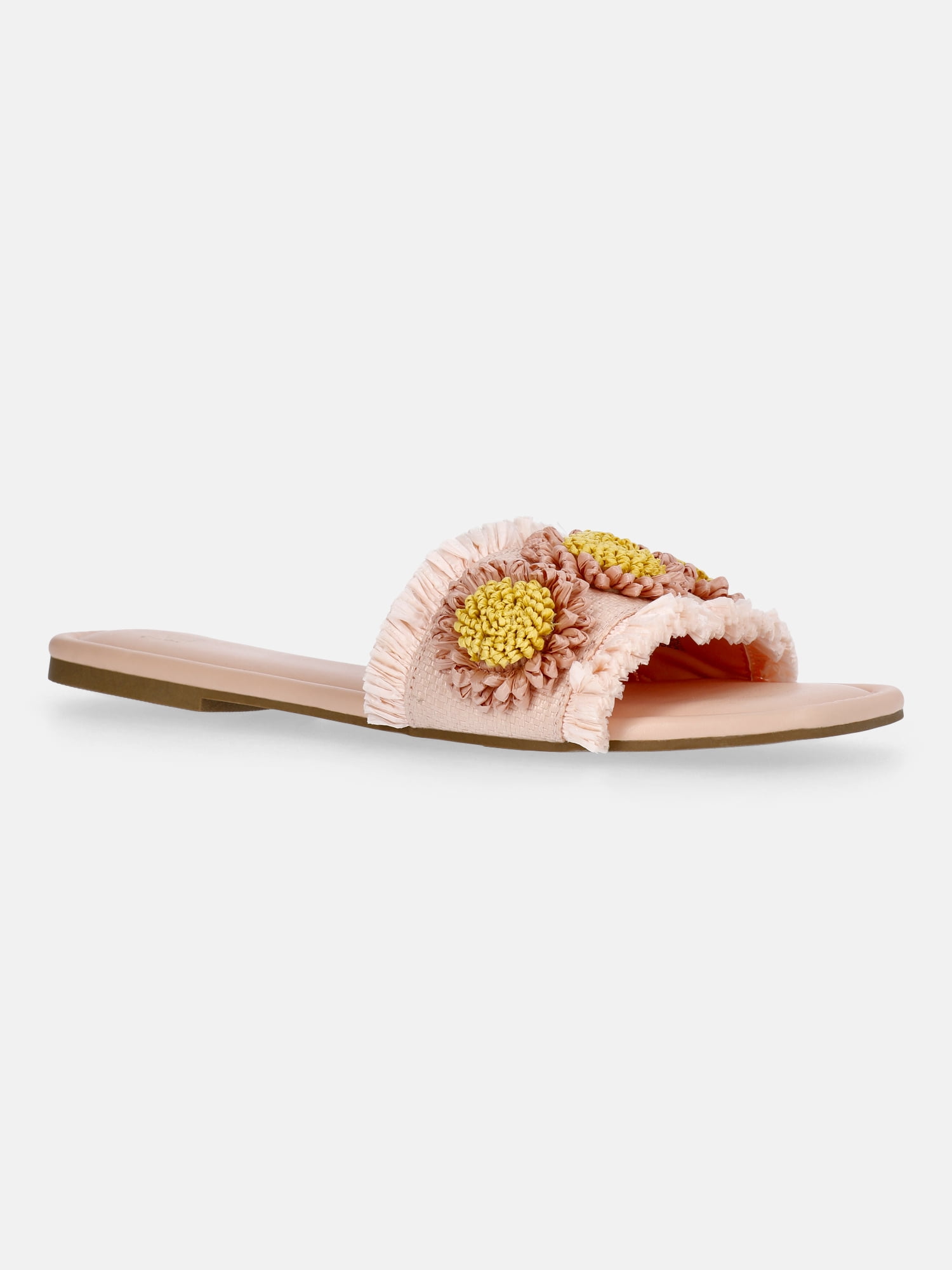 Time and Tru Women's Faux Raffia Daisy Slide Sandals
