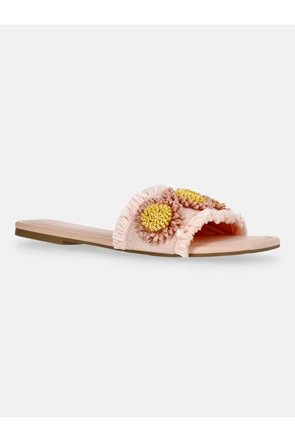 Women's Faux Raffia Daisy Slide Sandals