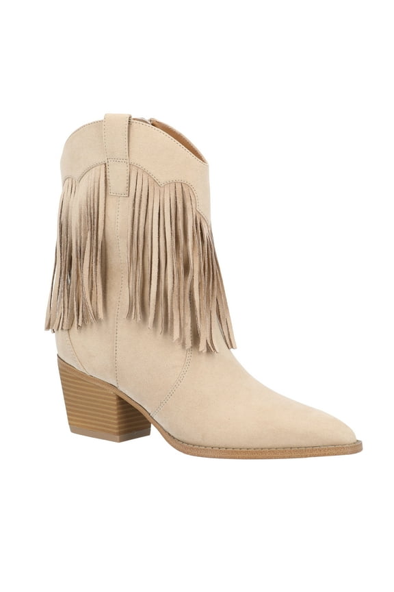 Women's Faux Suede Western Booties with Fringe