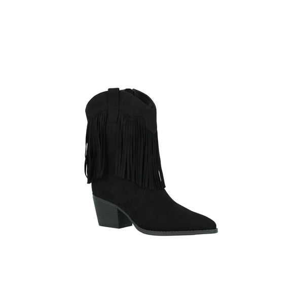 Time and Tru Women's Faux Suede Western Booties with Fringe