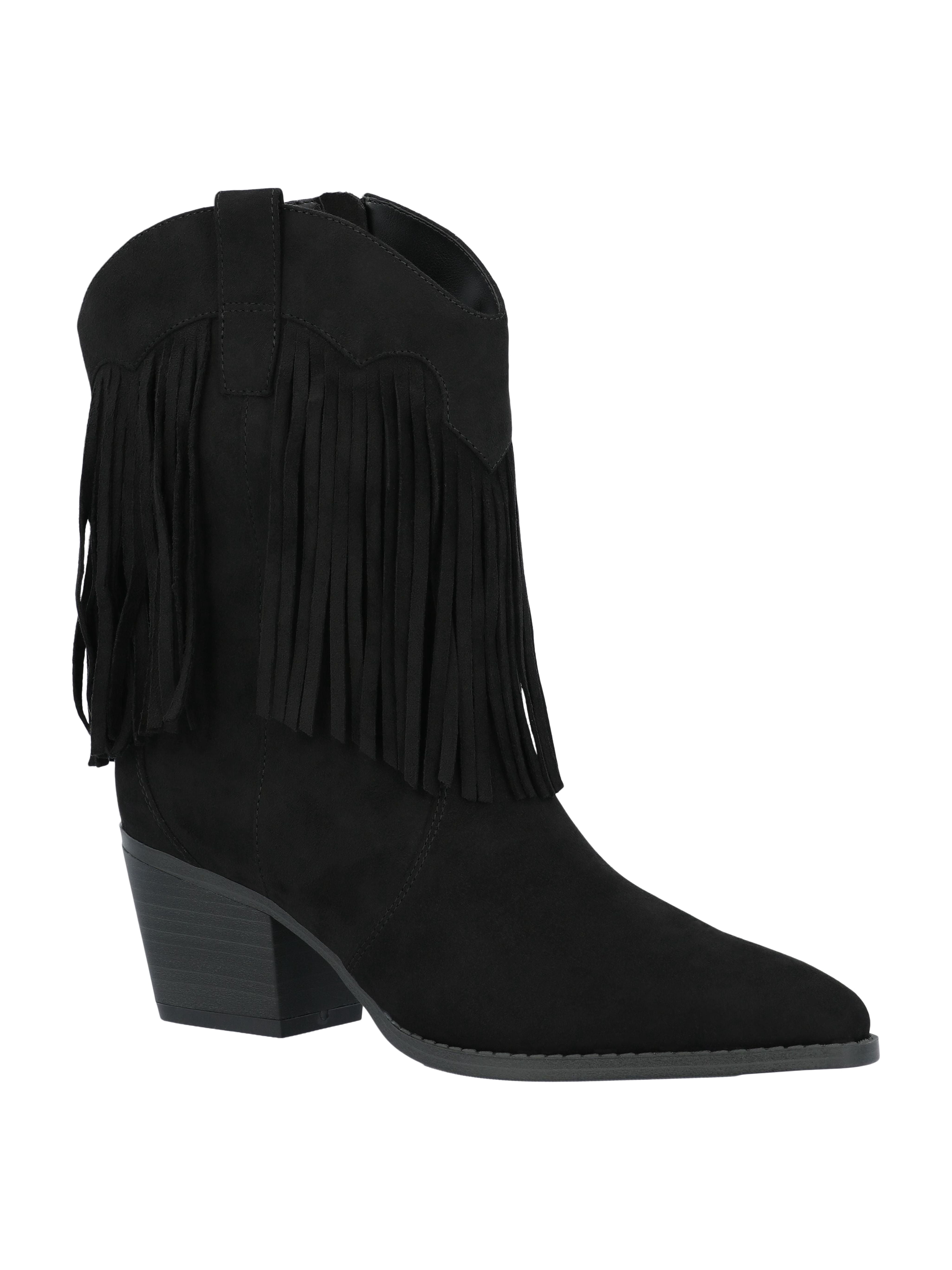 Time and Tru Women's Faux Suede Western Booties with Fringe
