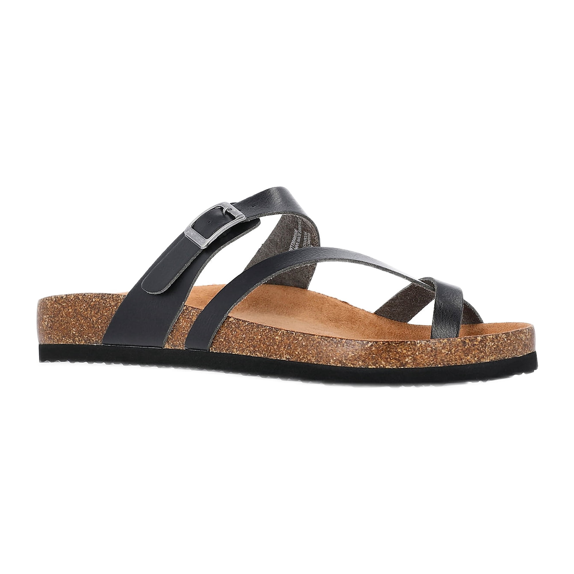 Time and Tru Women's Asymmetric Strap Footbed Sandals, Wide Width Available