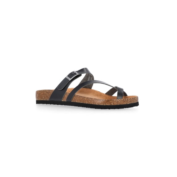 Time and Tru Women's Asymmetric Strap Footbed Sandals, Wide Width Available