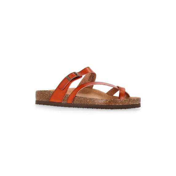 Time and Tru Women's Asymmetric Strap Footbed Sandals, Wide Width Available