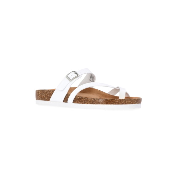 Time and Tru Women's Asymmetric Strap Footbed Sandals, Wide Width Available