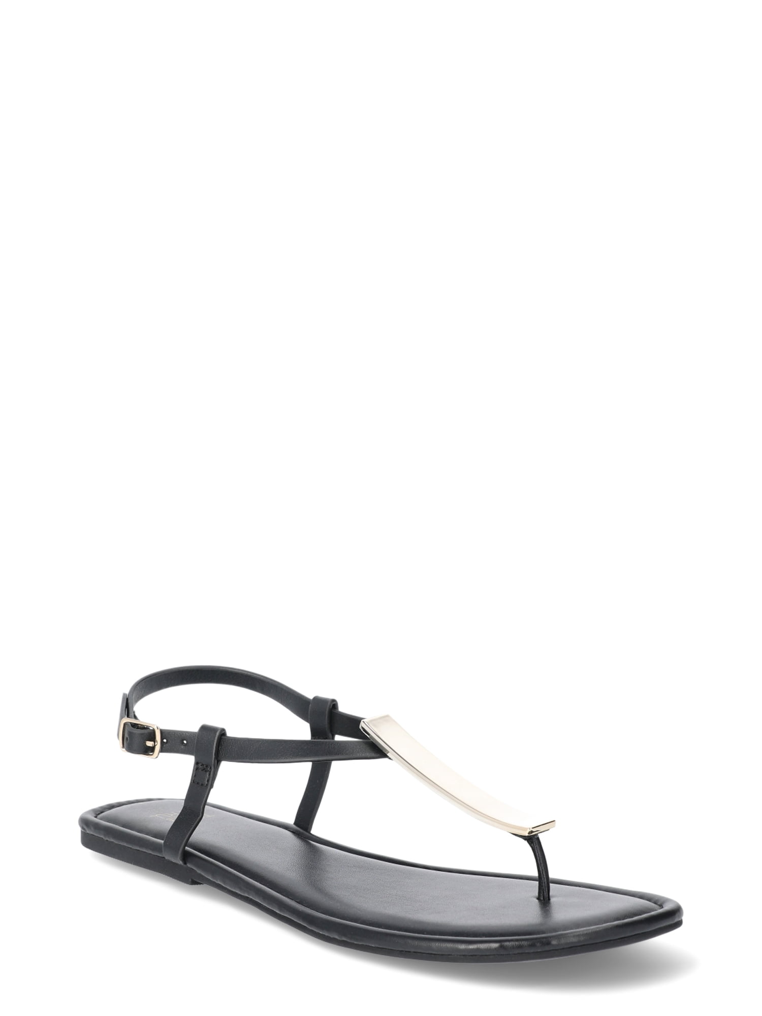 Time and Tru Women's Hardware T-Strap Sandals