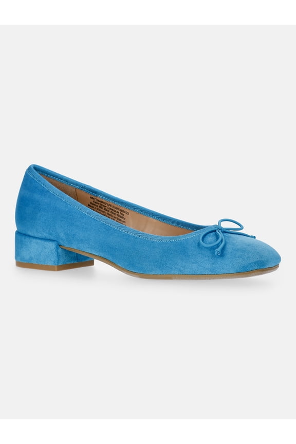 Women's String Bow Block Heel Ballet Shoes, Wide Width Available