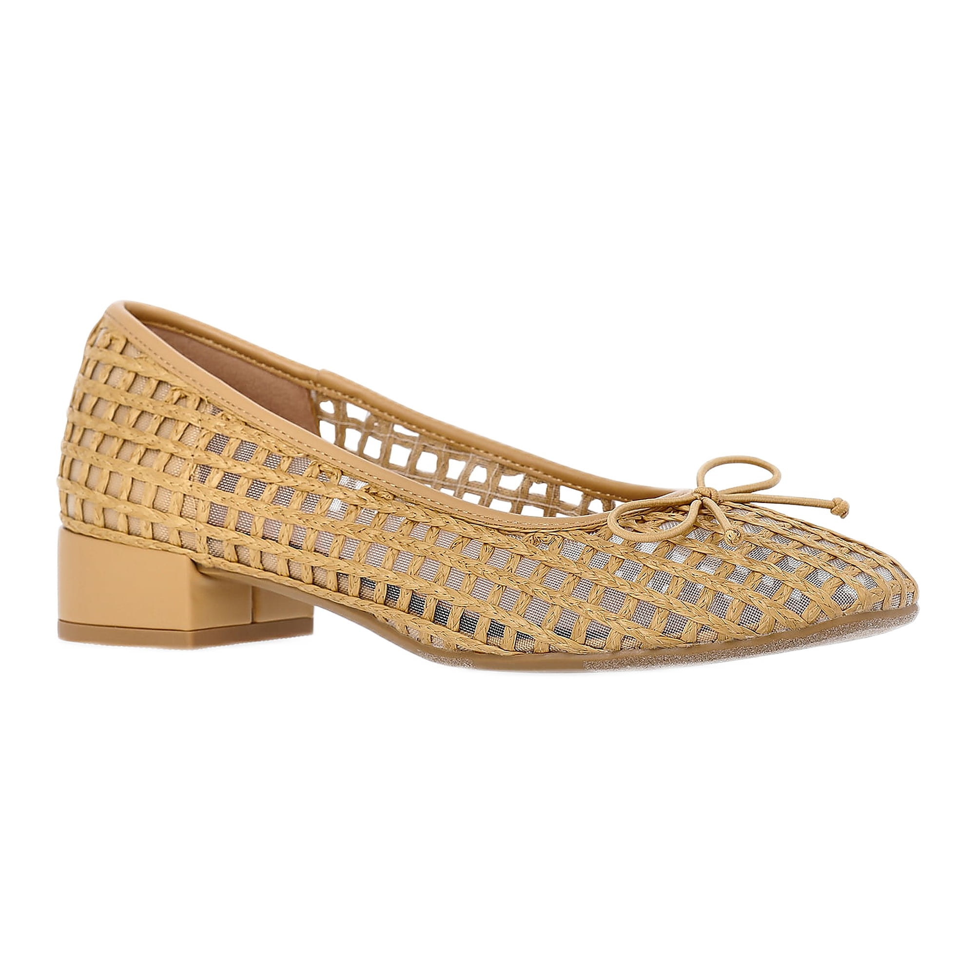 Time and Tru Women's String Bow Block Heel Ballet Shoes, Wide Width Available