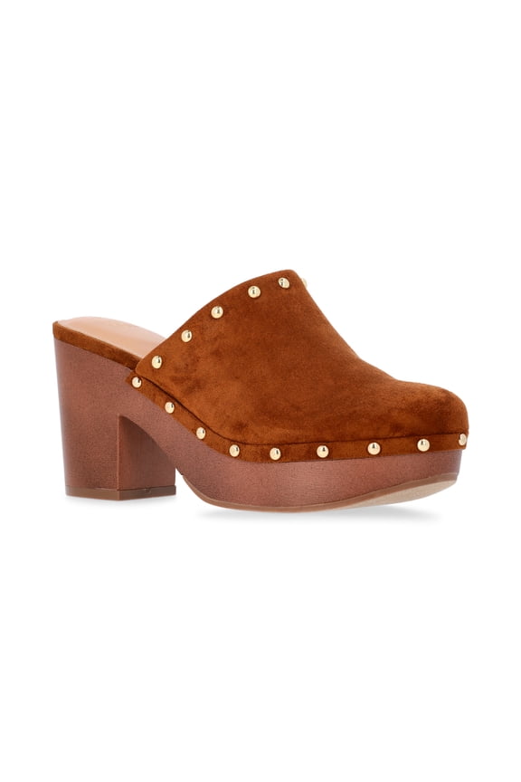 Women's Faux Suede Studded Clogs with Block Heels