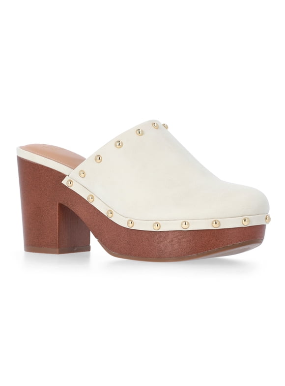 Women's Faux Leather Studded Clogs with Block Heels