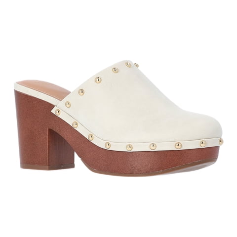 Women's Faux Leather Studded Clogs with Block Heels