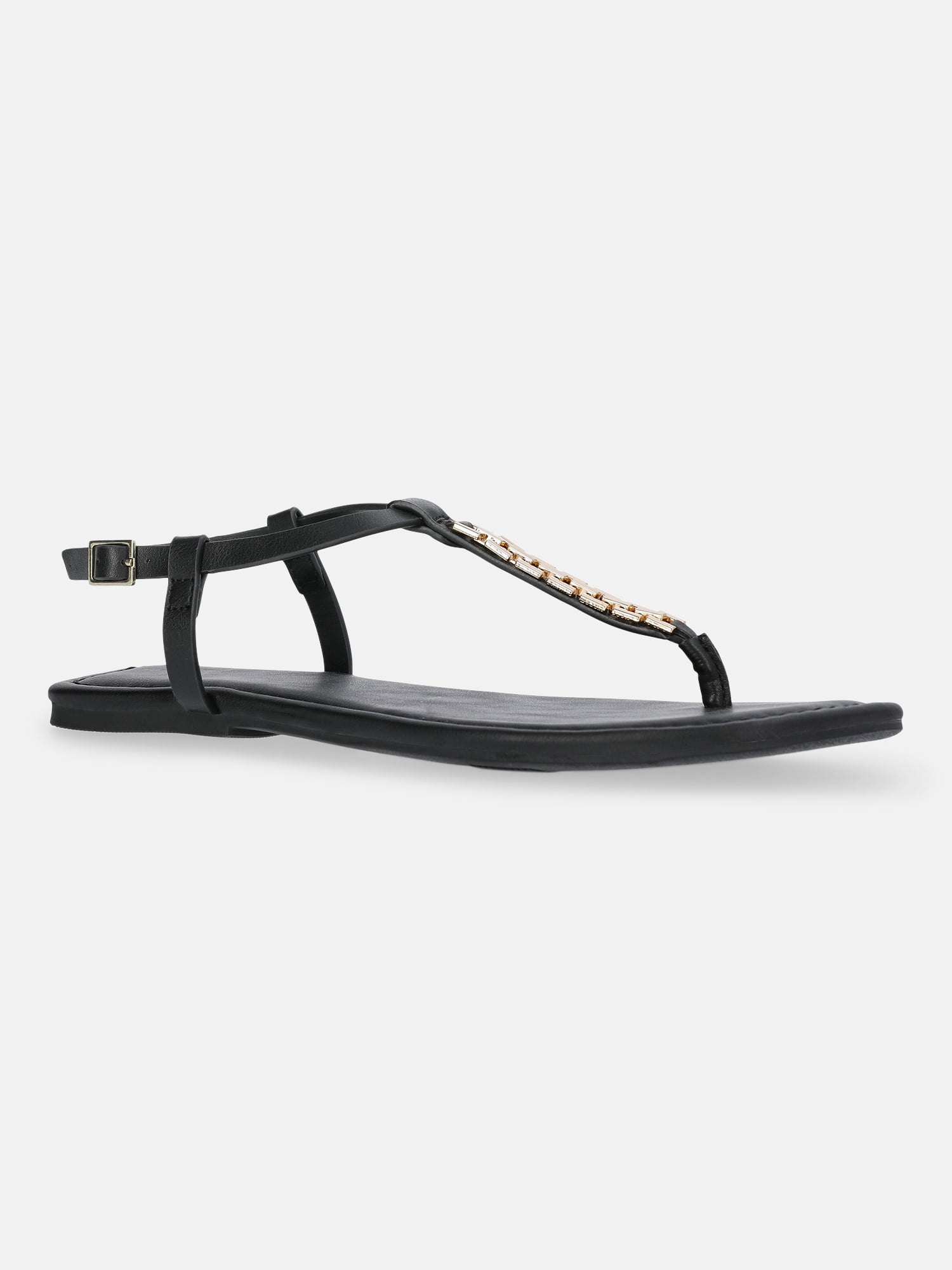 Time and Tru Women's Hardware Faux Leather Thong Sandals