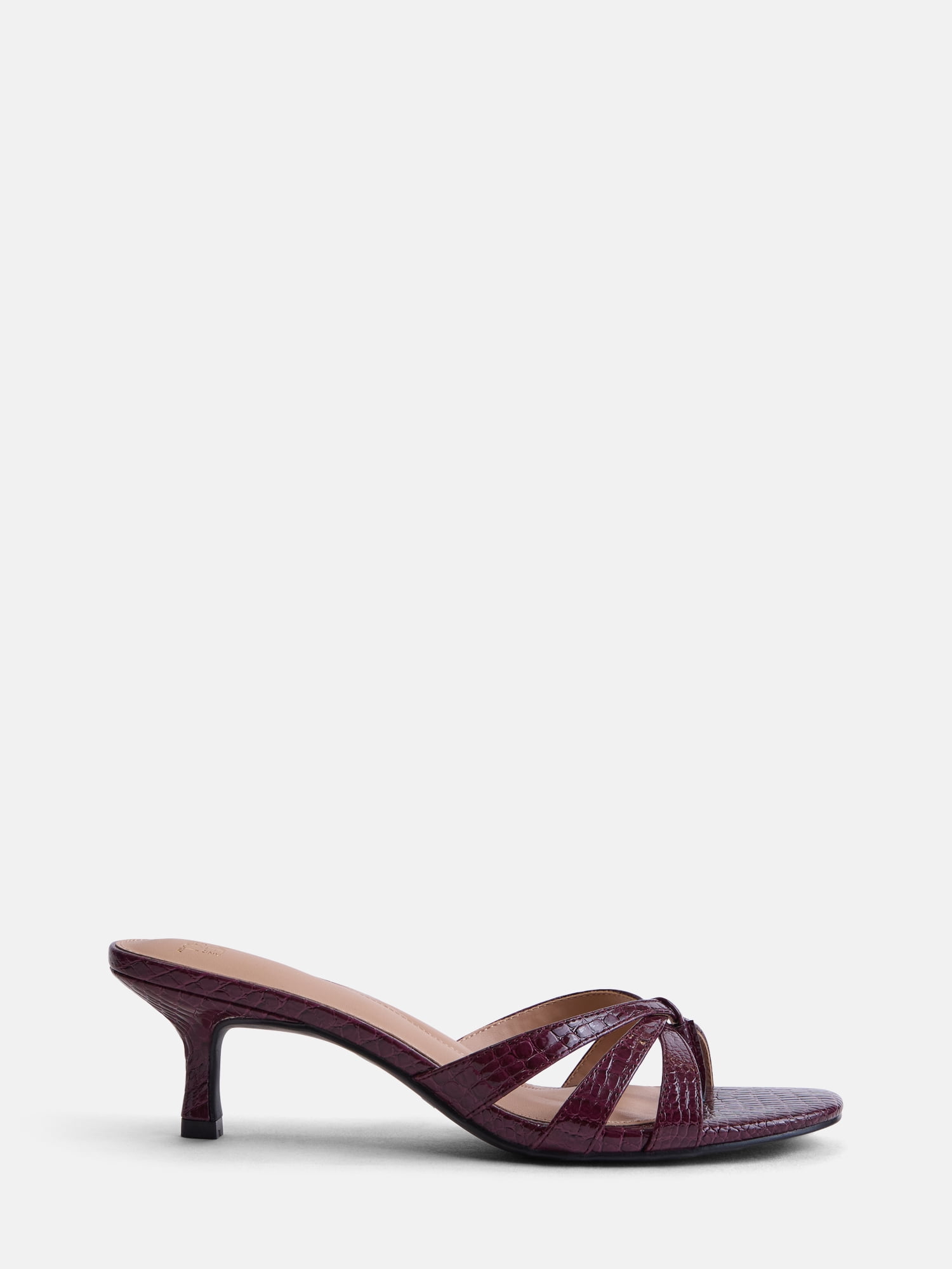 Time and Tru Women's Faux Leather Kitten Heel Mule Sandals