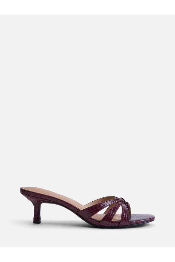 Women's Faux Leather Kitten Heel Mule Sandals