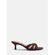 Time and Tru Womens Faux Leather Kitten Heel Mule Sandals
