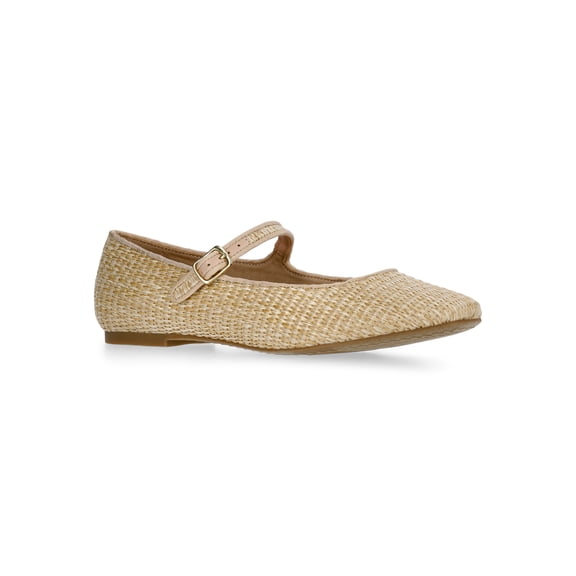 Time and Tru Women's Raffia Textured Mary Jane Flats