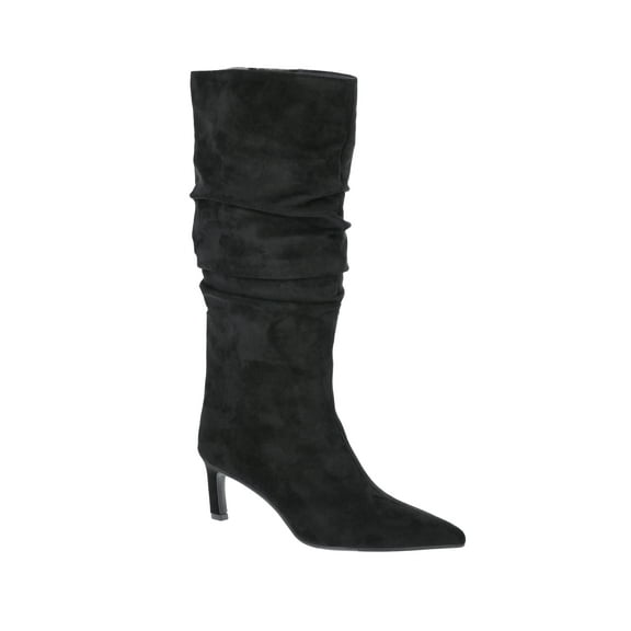 Time and Tru Women's Faux Suede Slouch Boots with Kitten Heels, Wide Width Available