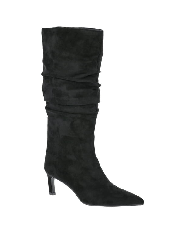Women's Faux Suede Slouch Boots with Kitten Heels, Wide Width Available