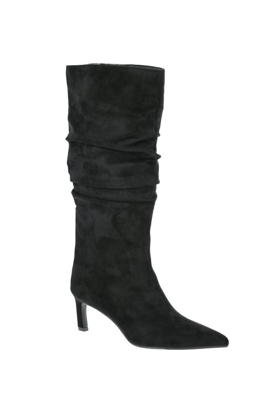 Women's Faux Suede Slouch Boots with Kitten Heels, Wide Width Available