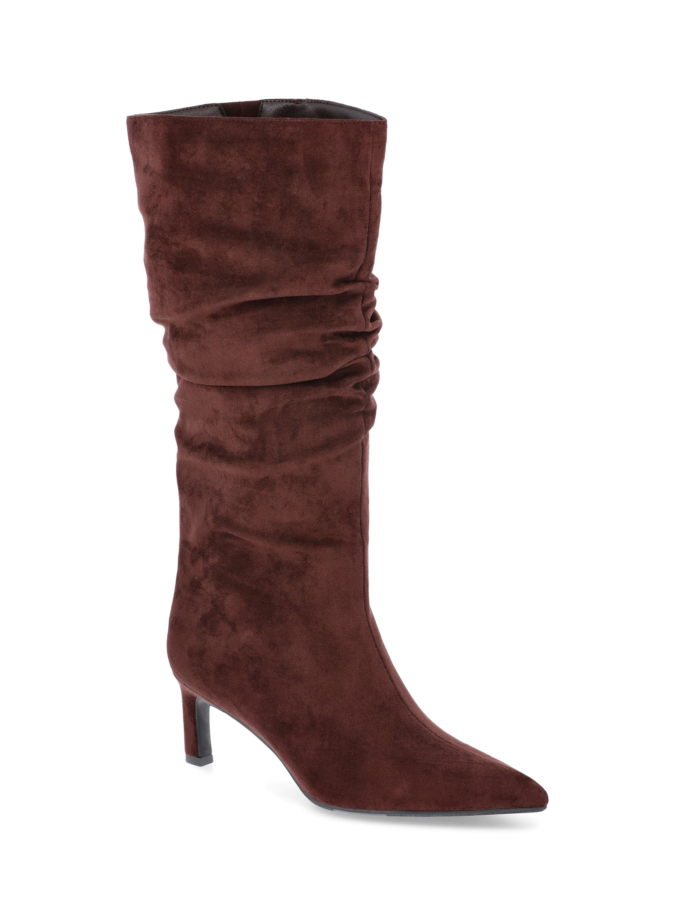 Time and Tru Women's Faux Suede Slouch Boots with Kitten Heels, Wide Width Available