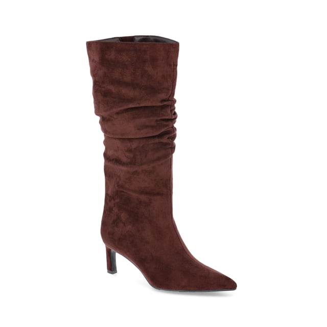 Time and Tru Women's Faux Suede Slouch Boots with Kitten Heels, Wide Width Available
