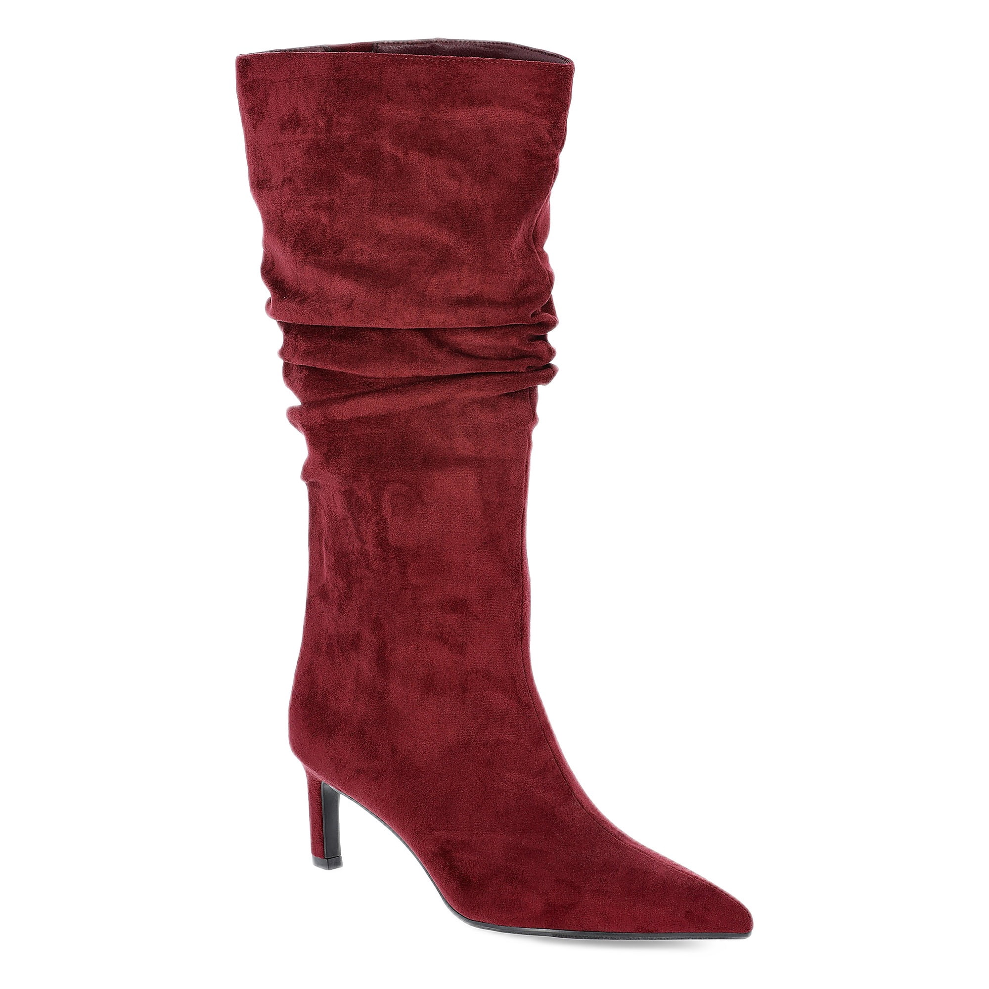 Time and Tru Women's Faux Suede Slouch Boots with Kitten Heels, Wide Width Available