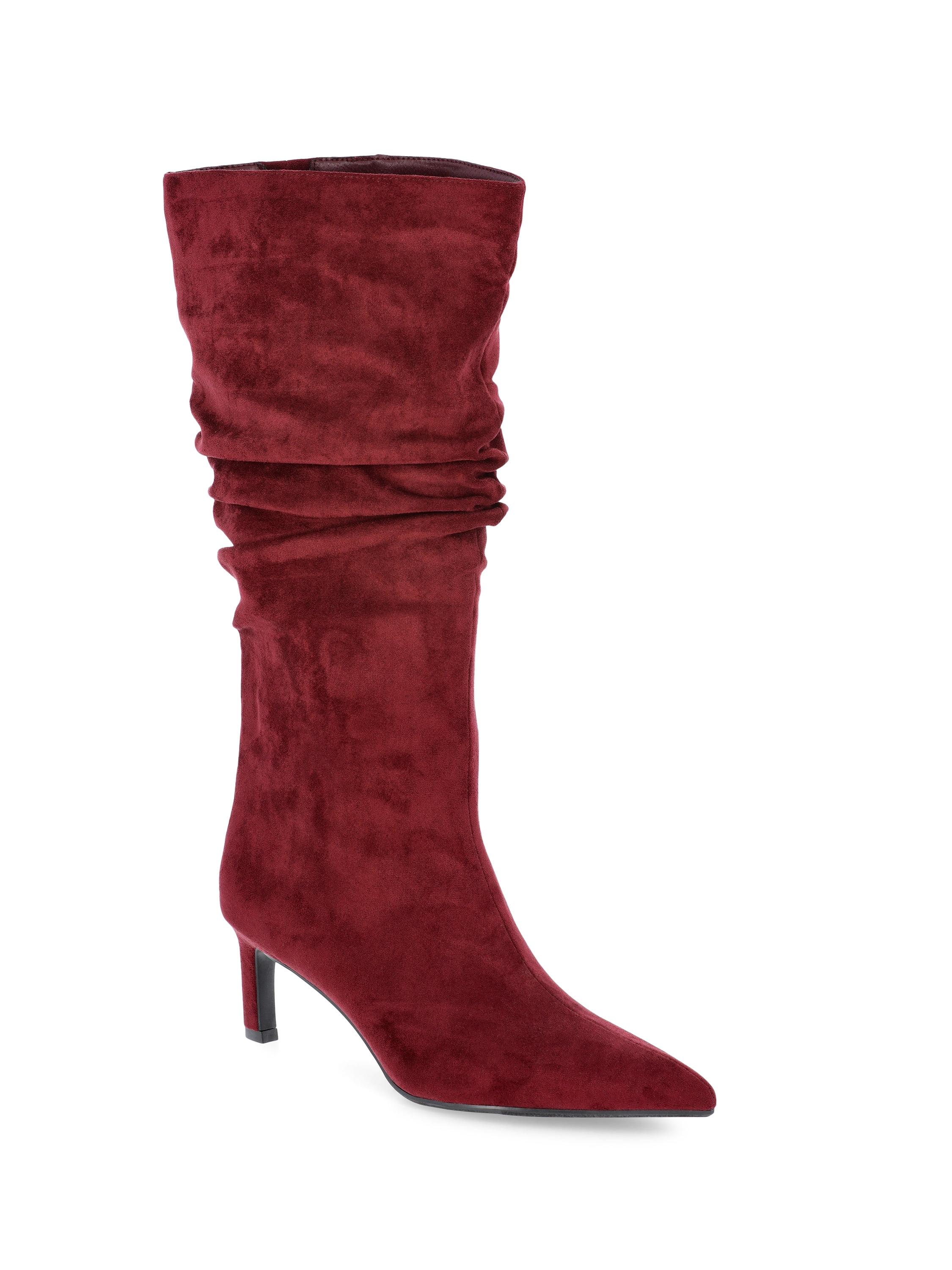 Time and Tru Women's Faux Suede Slouch Boots with Kitten Heels, Wide Width Available