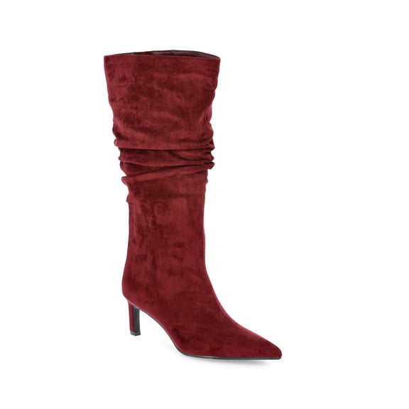 Time and Tru Women's Faux Suede Slouch Boots with Kitten Heels, Wide Width Available